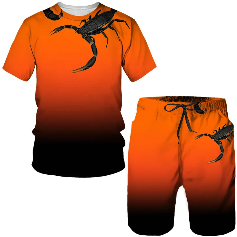 Nuovo set di magliette e pantaloncini con stampa 3D Scorpion, tuta da uomo, maglietta a maniche corte oversize, set di pantaloni, abbigliamento da uomo
