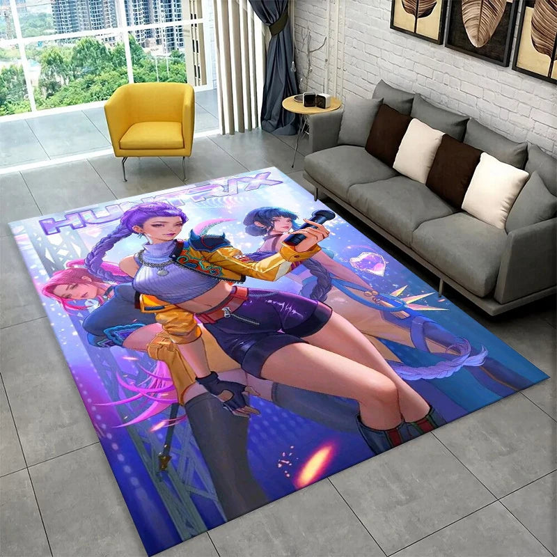 Kpop Demon Hunter Rumi Mira Zoey Cartoon Group Carpet Rug for Playroom Bedroom Living Room Sofa Home Decor,Area Rug Non-slip