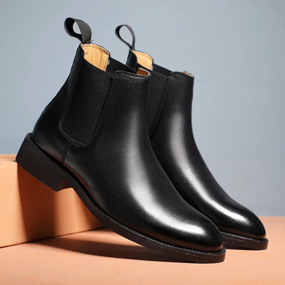 Stivali Chelsea classici retrò da uomo in vera pelle, stivaletti corti alla caviglia in stile britannico, scarpe casual alte da uomo