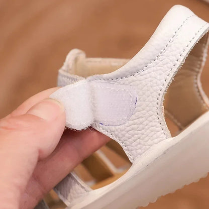 Sandali in vera pelle per neonati e bambini, scarpe estive da spiaggia con personaggi dei cartoni animati, scarpe casual per neonati con suola morbida e antiscivolo.