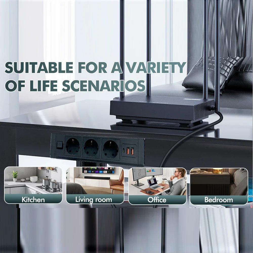 FUNAYA Built-in Desktop Hidden Socket EU KR Concealed Sockets with USB Type-c Power Electric AC Vertical Outlets for Furniture