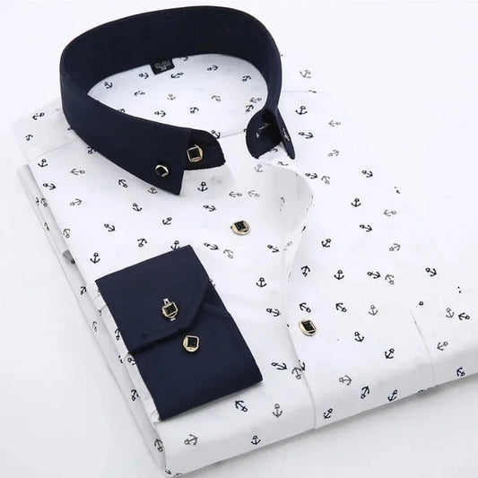 Camicia stampata da uomo, casual, a maniche lunghe, slim fit, da uomo, per lavoro, sociale, abbigliamento di marca, morbida e confortevole KOACUS