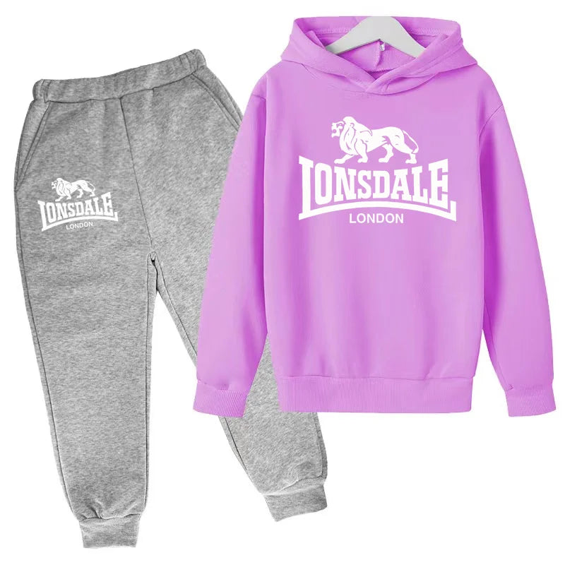 Felpa con cappuccio alla moda per bambini, tuta con stampa leone per ragazzi, cappotto per bambine dai 3 ai 12 anni, top + pantaloni, set sportivo casual da jogging, affascinante