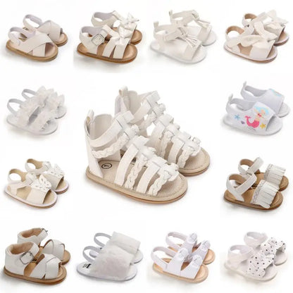 Sandali per bambina 0-12 mesi, primi passi estivi, bianchi, classici, con suola morbida, casual e alla moda.