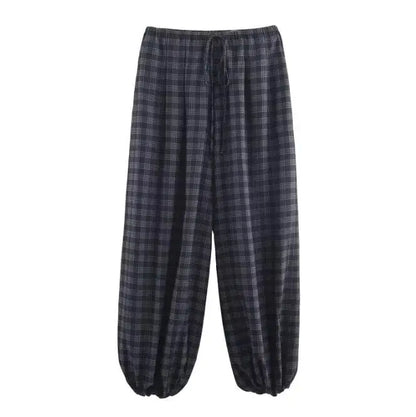 Trendy Plaid Lantern Drawstring Casual Pants Loose Fit With Drawstring Versatile Womens Everyday Workwear Pants Trafizaran