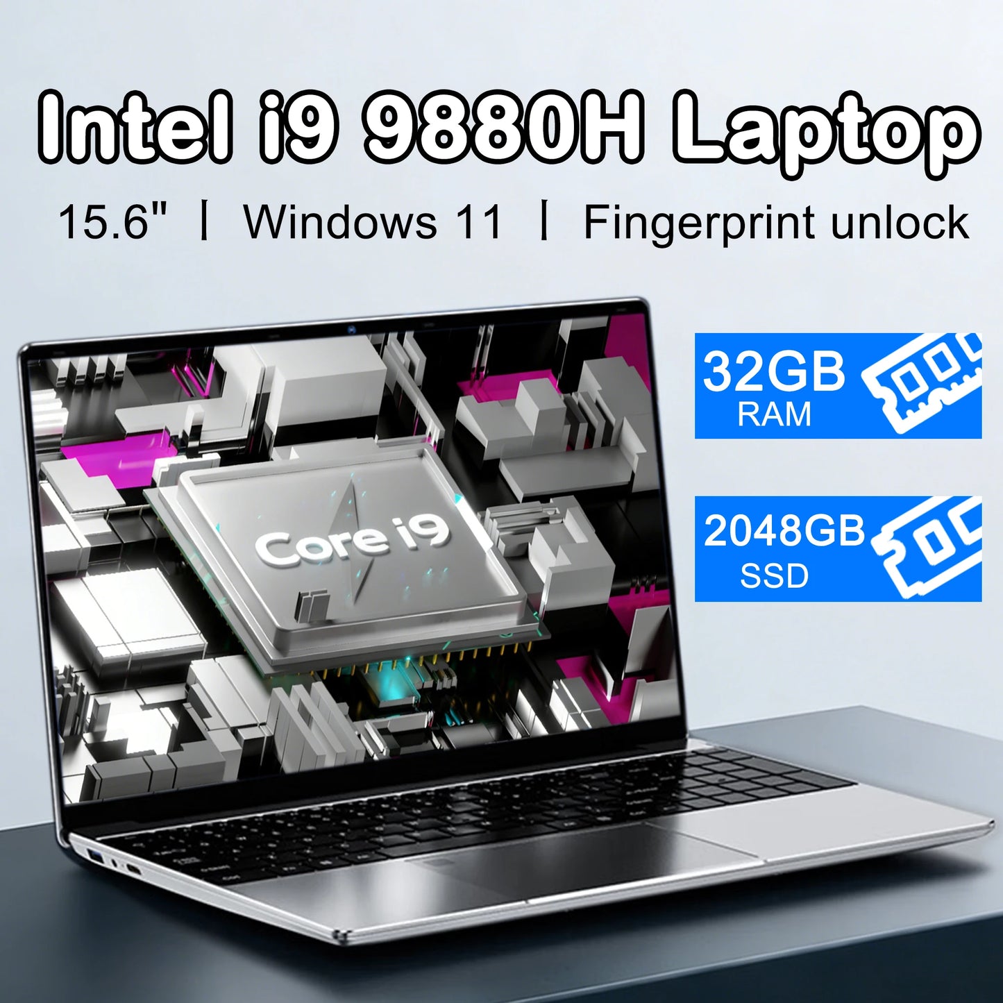 Nuovo laptop da 15,6" con processore Intel Core i9-9880H, 32 GB di RAM, SSD da 2 TB, ultra sottile, per gaming, risoluzione 1920*1080, Windows 11, ideale per ufficio, studio e uso domestico.