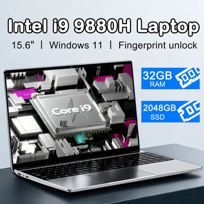 Nuovo laptop da 15,6" con processore Intel Core i9-9880H, 32 GB di RAM, SSD da 2 TB, ultra sottile, per gaming, risoluzione 1920*1080, Windows 11, ideale per ufficio, studio e uso domestico.