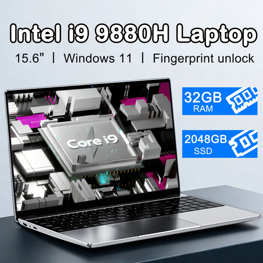 Nuovo laptop da 15,6" con processore Intel Core i9-9880H, 32 GB di RAM, SSD da 2 TB, ultra sottile, per gaming, risoluzione 1920*1080, Windows 11, ideale per ufficio, studio e uso domestico.