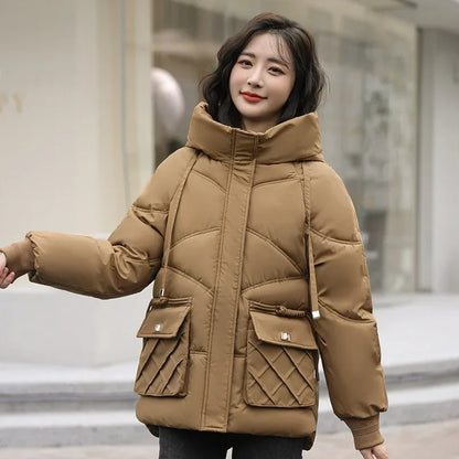 Korean Loose Cotton Jacket Casual Hooded Basic Coat Women Outwear Women Winter Parkas Coat 2025 Winter Warm Thicken Cotton Coat