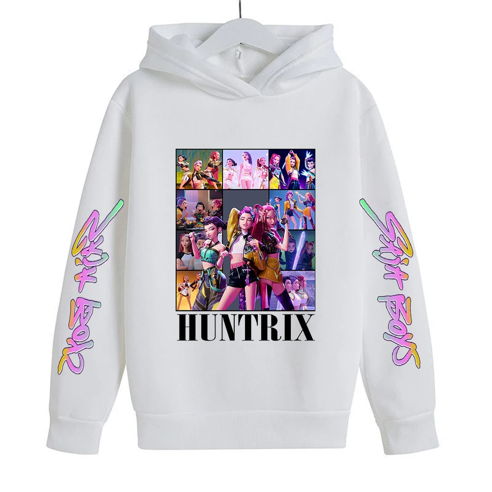 Felpa con cappuccio KPop Demon Hunters Huntrix per bambini, abbigliamento da principessa per ragazze, abbigliamento alla moda per ragazzi, felpa primavera autunno, top per bambini