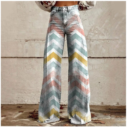 Cross-border Sale of Large-sized Women Casual Pants for European American Trade Thin Style Imitating copy Jeans Wide-leg Fashion