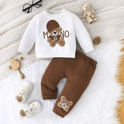 Completo invernale per neonati Prowow con maglione e pantaloni con orsetto ricamato e lettere, 2 pezzi. Set di abbigliamento carino per bambini.