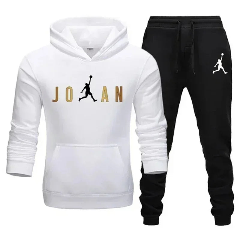 Men's fashionable casual outdoor fitness jogging set, autumn and winter pullover hoodie + sweatpants two-piece set