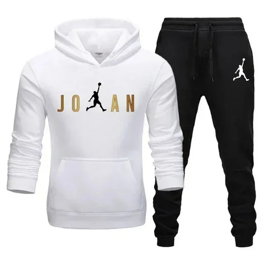 Men's fashionable casual outdoor fitness jogging set, autumn and winter pullover hoodie + sweatpants two-piece set