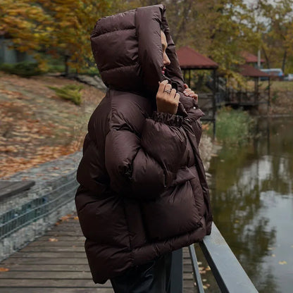 Casual Leopard Print Hooded Puffer Jacket Women Stand Collar Zipper Short Puffy Coat 2025 Winter Lady Street Warm Outerwears New