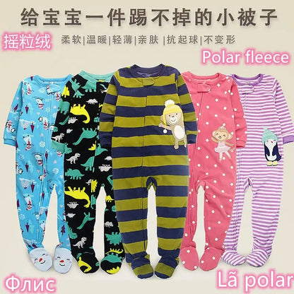 Tute in pile per bambini e bambine, con piedini, pagliaccetti, pigiami caldi per primavera, autunno e inverno.