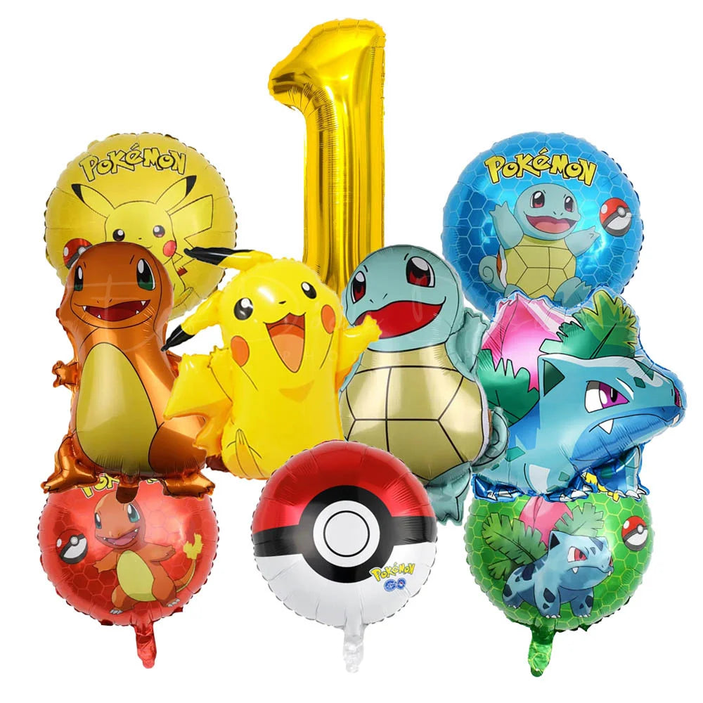 10 palloncini a tema cartoni animati per feste, tra cui Pikachu, il piccolo drago di fuoco, Jenny e la tartaruga, decorazioni per feste di compleanno per bambini e regali.