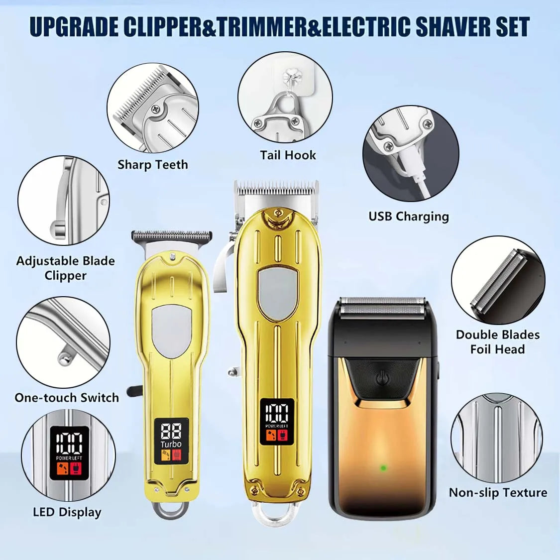 3 in 1 Hair Clippers for Men Beard Trimmer Kits Sets Electric Shavers Hair Clippers Trimmer T-Blade for Barber Home for Gifts