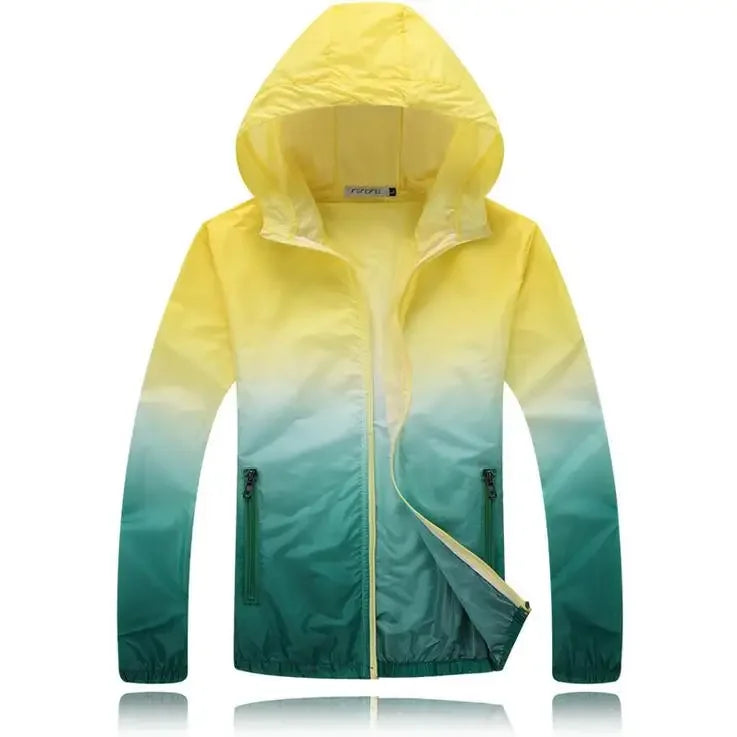 Giacca da campeggio ultra sottile e ultra leggera per uomo, donna, bambini e ragazzi, trasparente, anti-UV, ad asciugatura rapida, giacca a vento con colori sfumati.