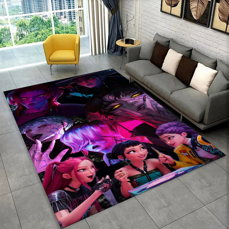 Kpop Demon Hunter Rumi Mira Zoey Cartoon Group Carpet Rug for Playroom Bedroom Living Room Sofa Home Decor,Area Rug Non-slip