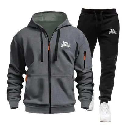 2026 New Brand Men's Winter American-Style Heavy Fleece Zip-Up Hoodie Warm Casual Sports Loose Workwear Trendy Set