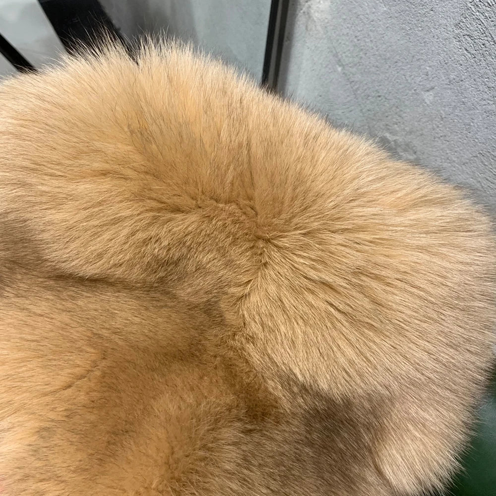 # Giacca in pelliccia di volpe dorata da donna, cappotto corto in vera pelliccia di volpe, manica lunga, in tessuto di pelliccia naturale con colletto
