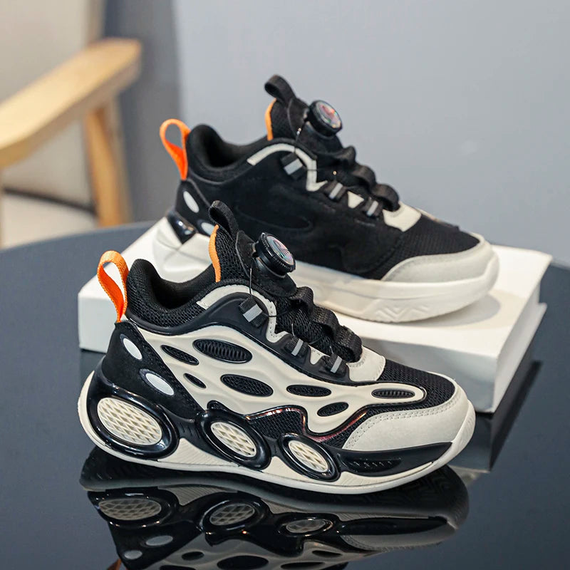 Scarpe da bambino 2024 Nuove scarpe sportive casual per bambini primavera e autunno con chiusura a bottone rotante e rete traspirante