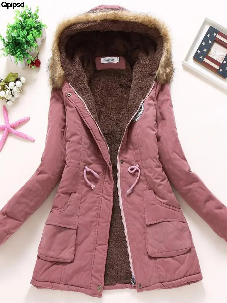 Qpipsd 2025 New Autumn Winter Women Cotton Jacket Padded Casual Slim Coat Emboridery Hooded Parkas Wadded Warm Overcoat