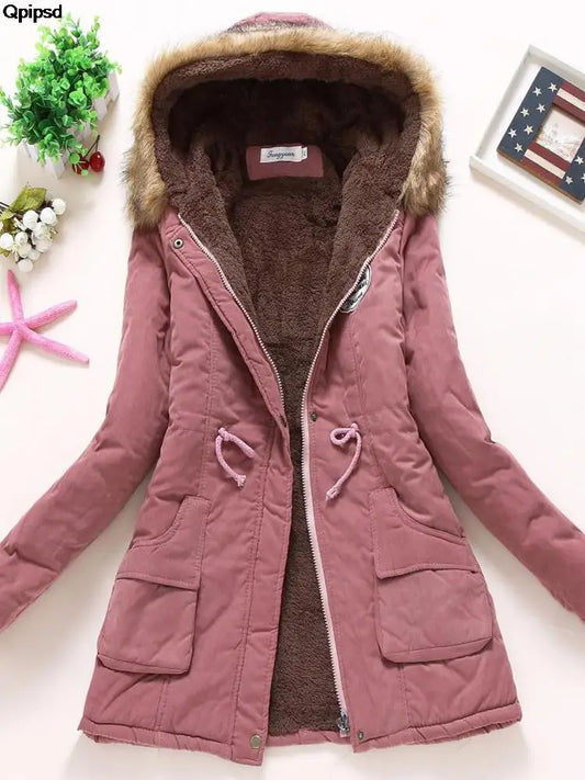 Qpipsd 2025 New Autumn Winter Women Cotton Jacket Padded Casual Slim Coat Emboridery Hooded Parkas Wadded Warm Overcoat