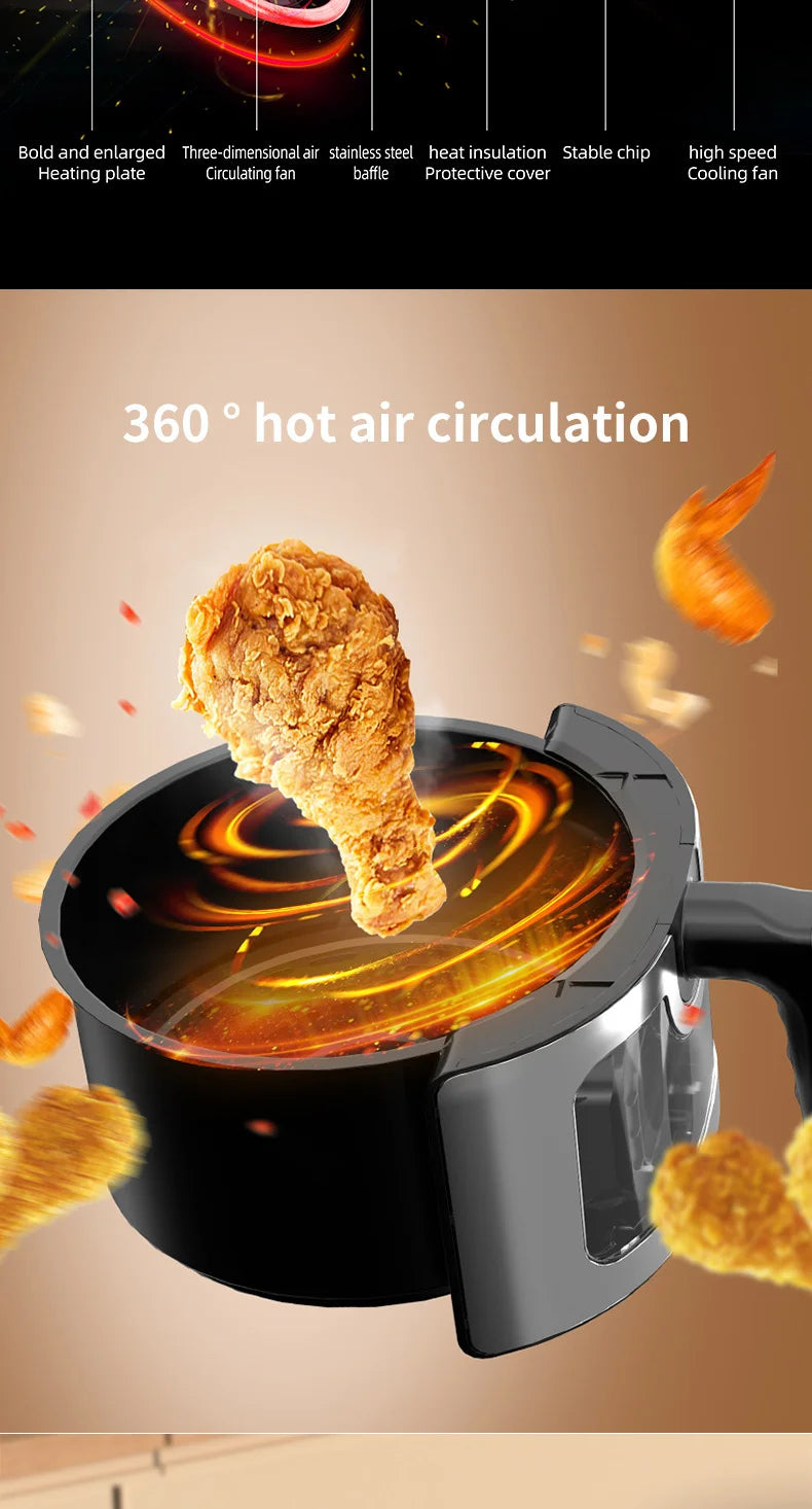 Friggitrice ad aria in acciaio inossidabile da 5 litri, elettrodomestico da cucina elettrico con display LCD e controllo touch screen, senza olio, per casa e hotel