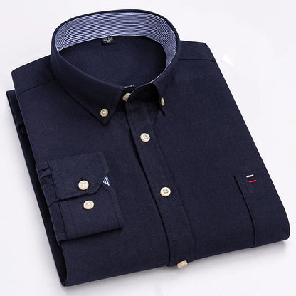Camicia da uomo a quadri con bottoni a maniche lunghe in cotone 100%, con tasca singola sul petto, vestibilità standard, casual, stile Oxford a quadri e righe
