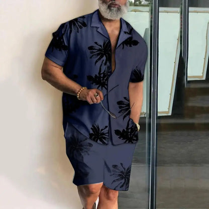 Completo da uomo con camicia a maniche corte e stampa 3D di palma da cocco, pantaloncini da spiaggia oversize, abbigliamento streetwear estivo e completi hawaiani.