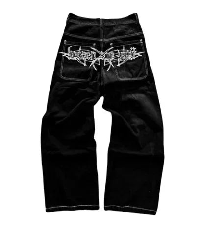 Jeans larghi a gamba dritta con tasche e design alla moda, modello a ali, stile coreano, nuovi pantaloni in denim di tendenza