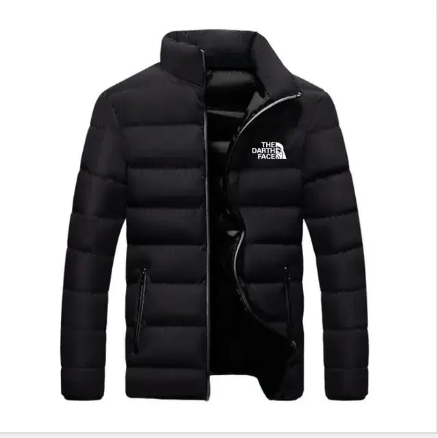2024 men's trendy casual wear new warm parka winter coat solid color stand up collar zipper windproof cotton printed jacket