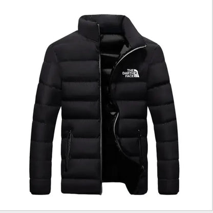 2024 men's trendy casual wear new warm parka winter coat solid color stand up collar zipper windproof cotton printed jacket