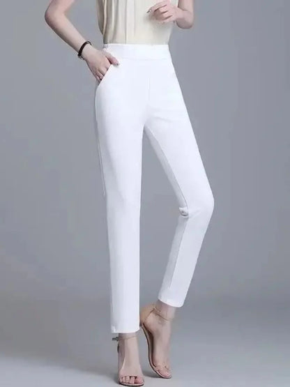 Pantaloni casual da donna a gamba dritta, vestibilità comoda ed elasticizzata, colore versatile, pantaloni da donna elasticizzati a metà polpaccio.