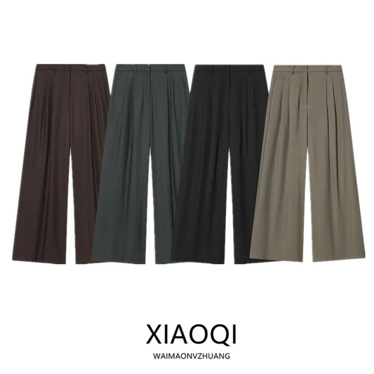 Pantaloni da donna alla moda a gamba larga, nuovi arrivi autunnali, plissettati, versatili, modello slim, abbigliamento casual per donna