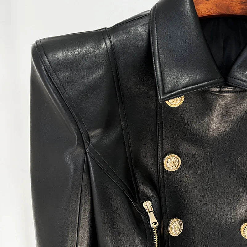 Giacca corta da motociclista da donna di alta qualità, modello 2025, con cerniera e doppiopetto, stile chic e di tendenza.