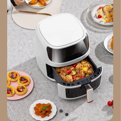 Nuova friggitrice ad aria ad alta capacità in acciaio inossidabile da 8 litri, forno elettrico domestico visivo, multifunzionale, senza olio, per la casa, nero, bianco e verde