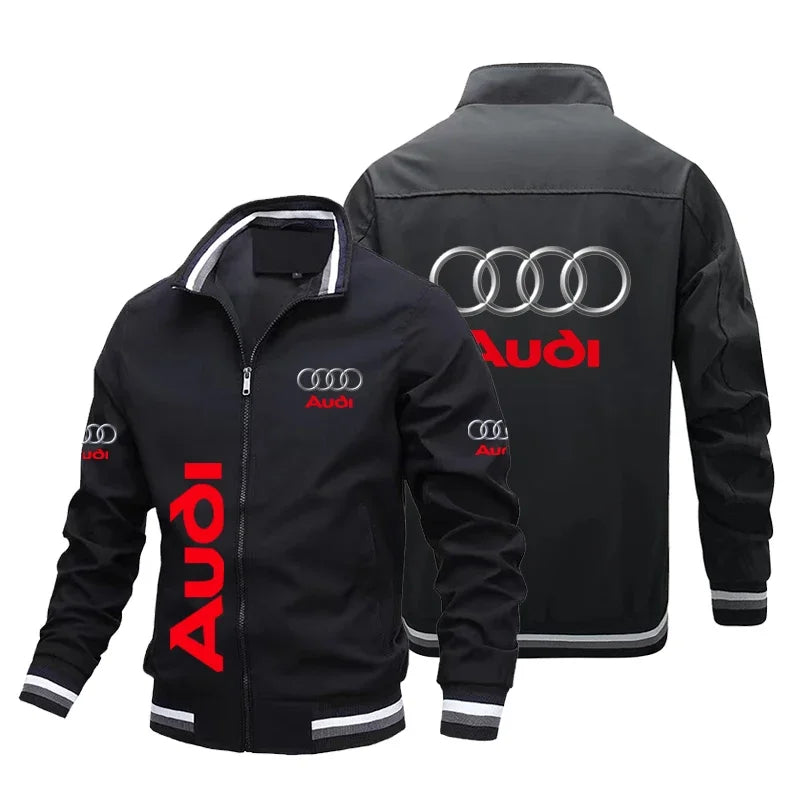 2024 Nuove giacche da uomo alla moda con stampa del logo Audi, giacca bomber casual, giacca a vento da motociclista, giacca sportiva da corsa.