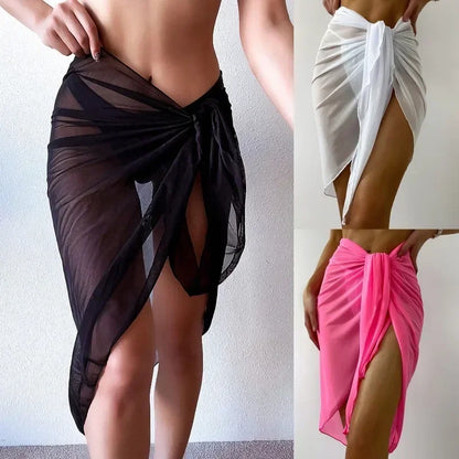 Abito estivo da spiaggia, scialle trasparente con nodo in vita, copricostume, gonna bikini, sciarpe, copricostume da donna, scialli da bikini