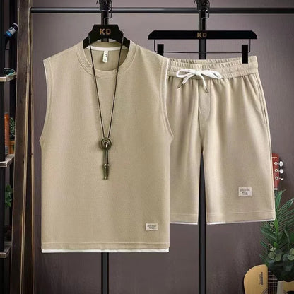 Completo estivo 2024 da uomo, ampio, a maniche corte, casual, con canotta e pantaloncini sportivi, traspirante, ideale per la strada e la gioventù.