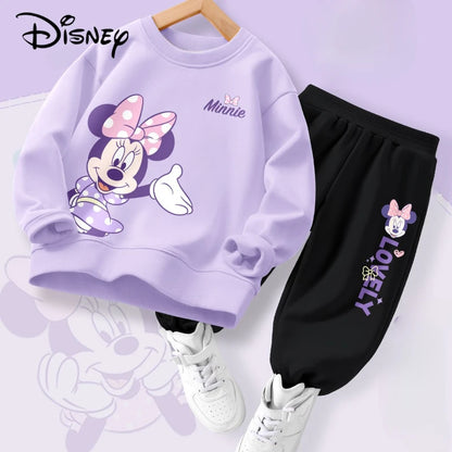 Completo da bambina DISENY con felpa e pantaloni con stampa Daisy e Minnie, ideale per primavera e autunno, traspirante e leggero.