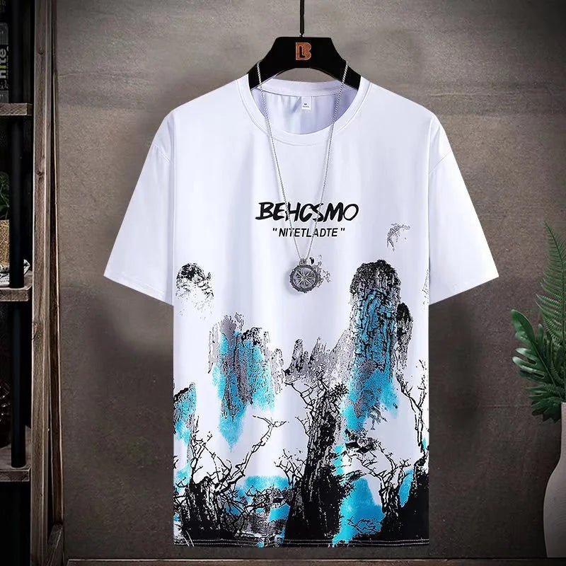 Completo estivo 2025 da uomo, sottile e casual, con stampa manga graffiti, composto da maglietta e pantaloncini. Set di t-shirt da uomo comode e traspiranti con stampa di alta qualità.