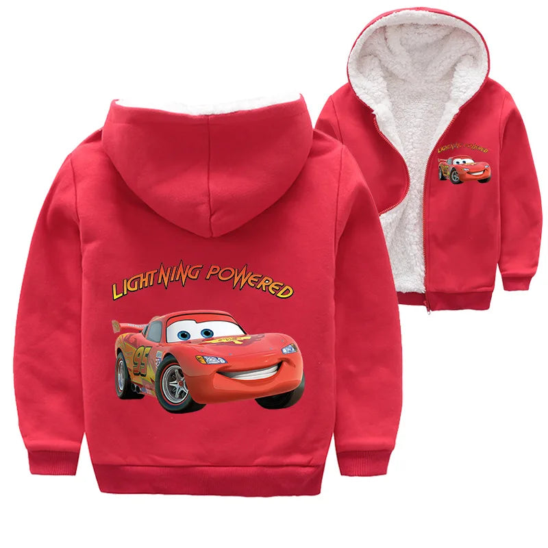 Cappotto invernale spesso per bambini con personaggi dei cartoni animati Pixar Cars, Saetta McQueen, per neonati e bambini, giacca con cerniera e maglione.
