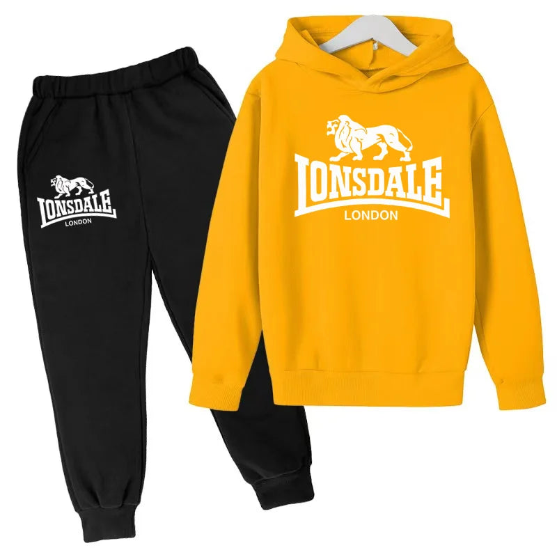 Felpa con cappuccio alla moda per bambini, tuta con stampa leone per ragazzi, cappotto per bambine dai 3 ai 12 anni, top + pantaloni, set sportivo casual da jogging, affascinante