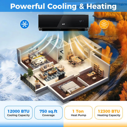 Mini condizionatore d'aria split da 12000 BTU con Wi-Fi e riscaldamento con pompa di calore