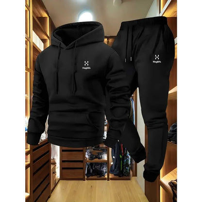 2025 comfortable and breathable men's autumn and winter casual two-piece set hooded sweatshirt long pants regular outdoor