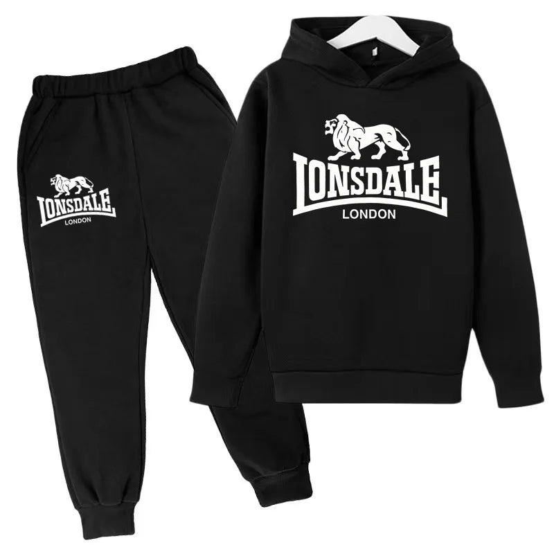 Felpa con cappuccio alla moda per bambini, tuta con stampa leone per ragazzi, cappotto per bambine dai 3 ai 12 anni, top + pantaloni, set sportivo casual da jogging, affascinante