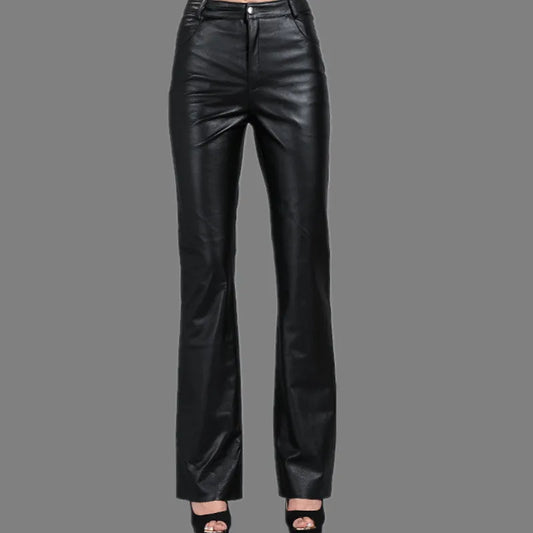 Pantaloni da donna in pelle, vita media, svasati, vera pelle di pecora, pantaloni da ufficio, taglie forti, pantaloni casual in pelle, primavera e autunno